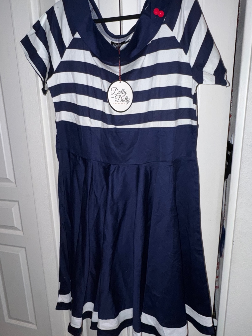 NWT Dolly & Dotty UK Darlene Nautical Navy & White Stripe Swing Dress UK22/US18
